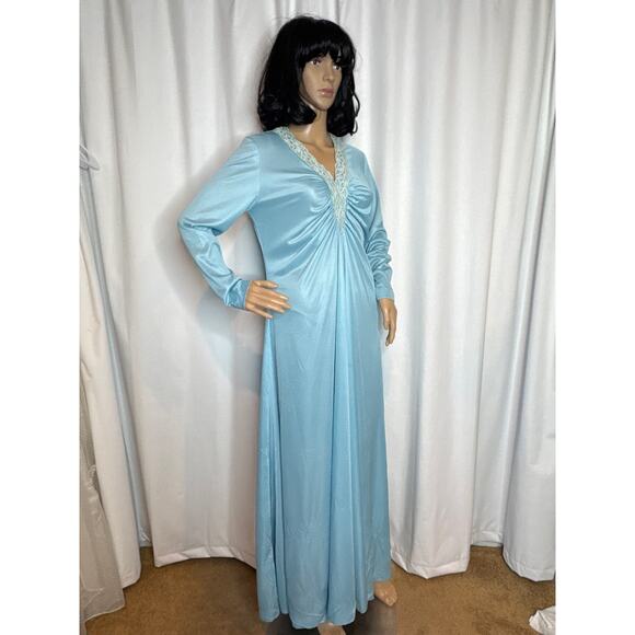 Vintage 60's OOAK unbranded laced V neck blue long sleeved maxi dress small - Picture 16 of 16